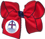 Large St Aloysius Red with Navy Moonstitch with Navy Knot Bow
